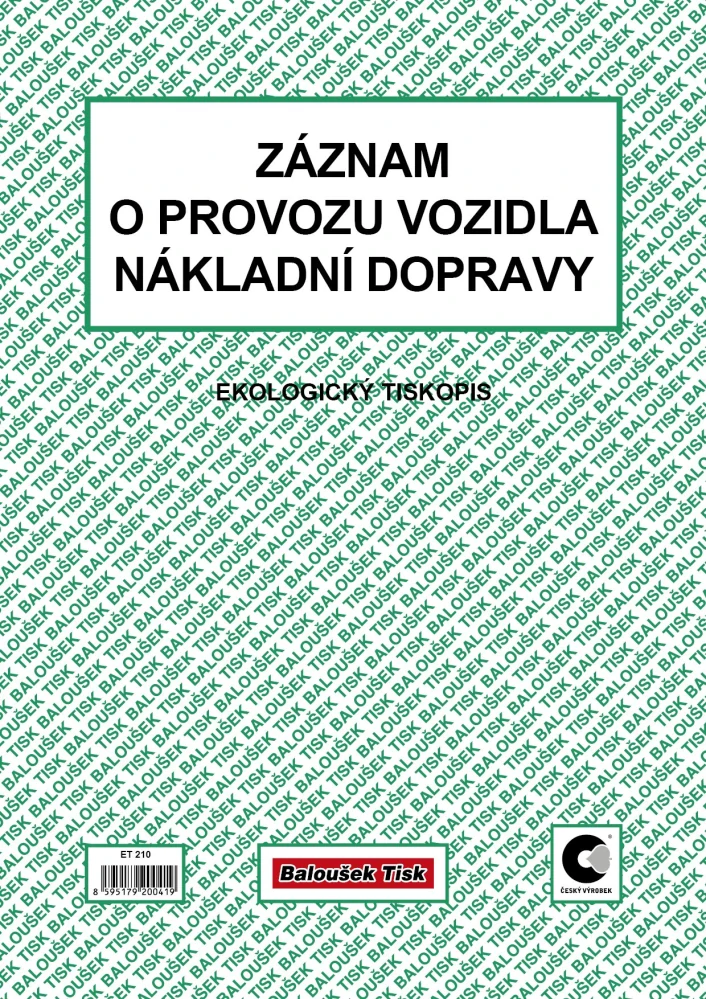 Záznam o provozu vozidla nákladní dopravy ET210 - Stazka A4