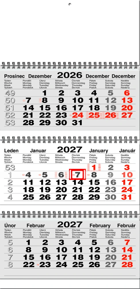 Kalendář nástěnný Tříměsíční skládaný šedý 2740N