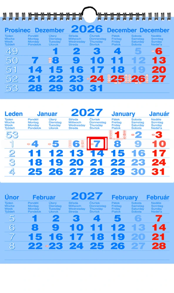 Kalendář nástěnný Tříměsíční modrý 2739N